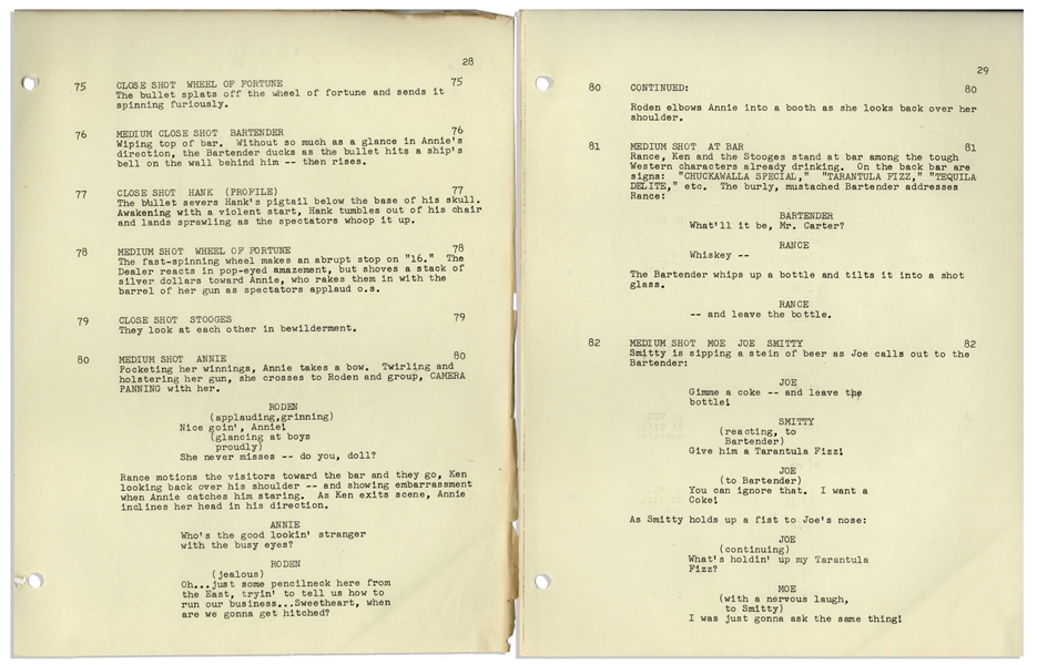 Moe Howard Personally Owned Script for ''The Outlaws IS Coming!''